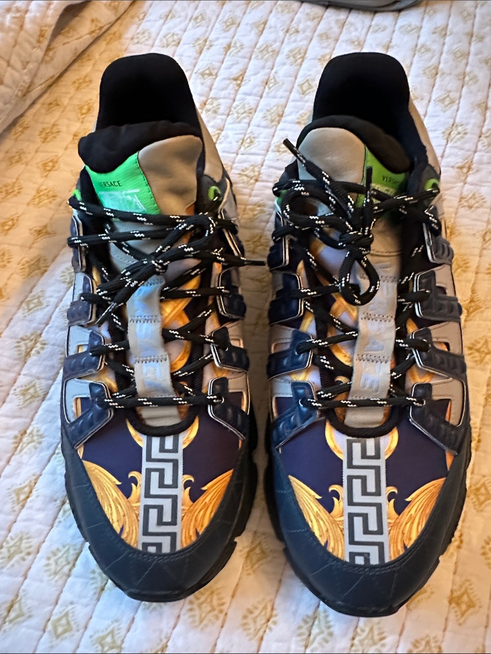 Versace Navy and Gold Patterned Men's Sneakers